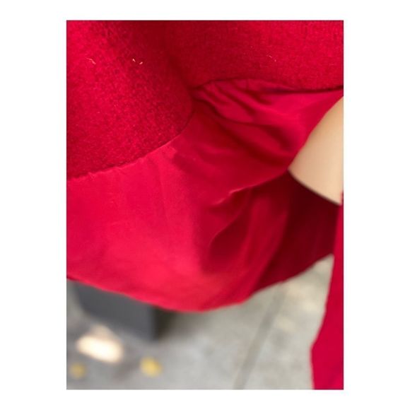 60s Best & Co Red Wool Pea Coat Dress Coat Persian Fur Collar Fall Jacket - Picture 5 of 16